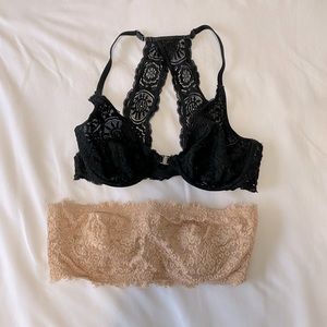 Aerie Bra bundle - black front closure & nude strapless